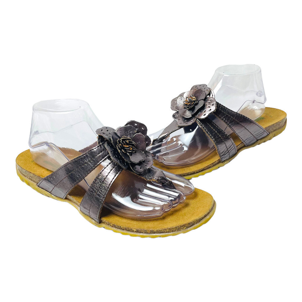 Bionatura Platinum Leather Flower Thong Comfort Sandal Women’s Sz EU 41 | US 10